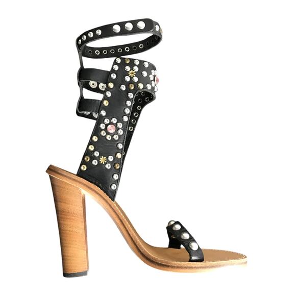 Isabel Marant Strap Sandals Womens 40 Carol Black Leather Studded gladiator - Picture 3 of 6
